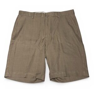Greg Norman Mens Plaid Golf Shorts Brown Flat Front Size 34